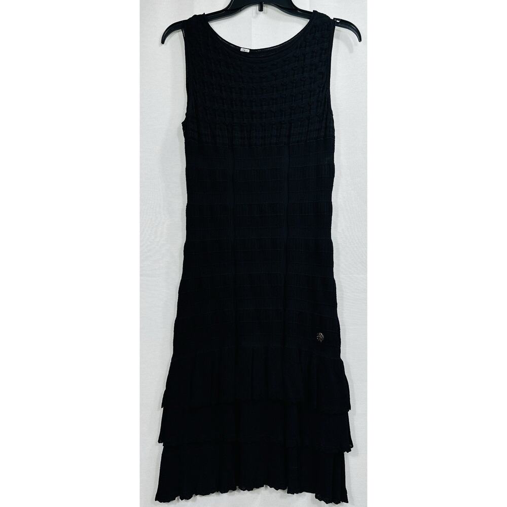 Roberto Cavalli Women’s Designer Black Crochet Knit Tiered Ruffle Dress Size 44 - Picture 2 of 13